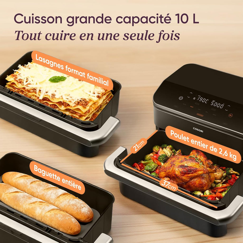 Freidora de aire COSORI Twinfry de 10L, freidora sin aceite con doble resistencia, Airfryer de zona dual con separador extraíble, 5 en 1, gran capacidad, cocción óptima, 40℃-240℃, control inteligente mediante App