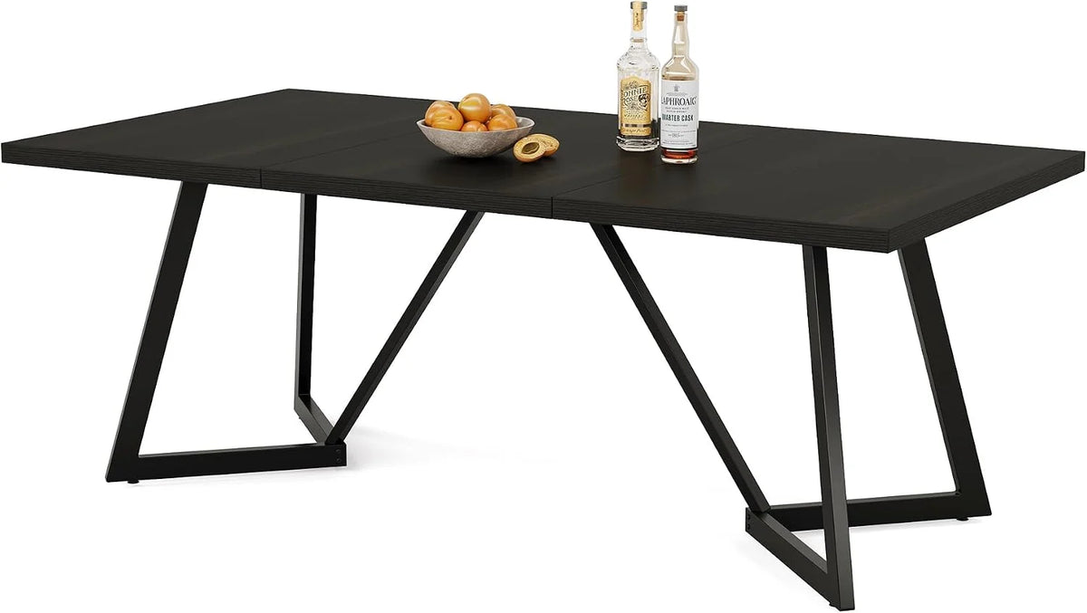 Tribesigns Duży Stół Jadalny 180x80x75cm dla 6-8 Osób, Nowoczesny Stół Kuchenny z Metalowym Stelażem, Czarnym