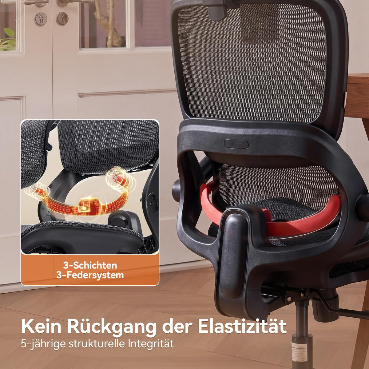 Silla de oficina ergonómica con soporte lumbar ajustable y reposacabezas B100 Lite, inclinación de 90-135°, silla giratoria de malla, 72x70x112 cm
