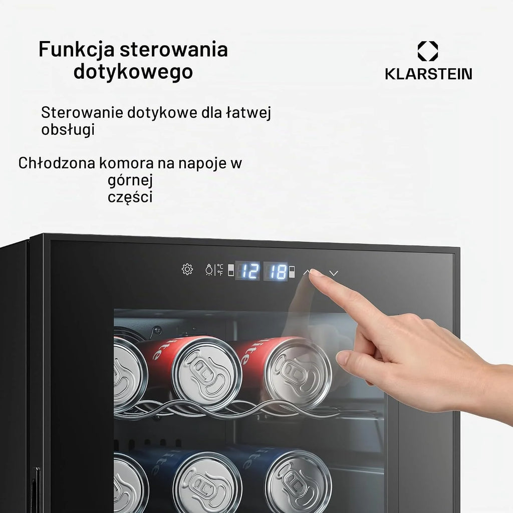 Klarstein Energooszczędna chłodziarka do wina na 18 butelek, wolnostojąca z 2 strefami chłodzenia - praktyczna lodówka na napoje i chłodziarka do wina do optymalnie schłodzonych napojów