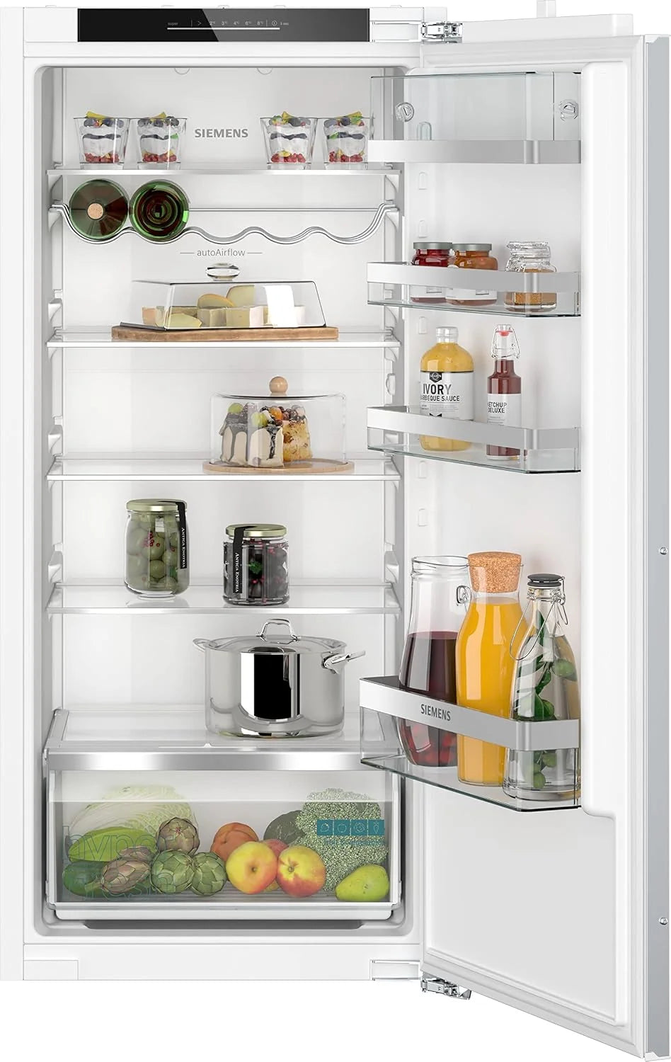 Siemens KI41RADD1 iQ500, lodówka do zabudowy, wnęka 122,5 x 56 cm, 204 l, wyprodukowano w Niemczech, bardzo cicha praca, hyperFresh Box, dłuższe oświetlenie LED, superCooling, autoAirflow, zawias