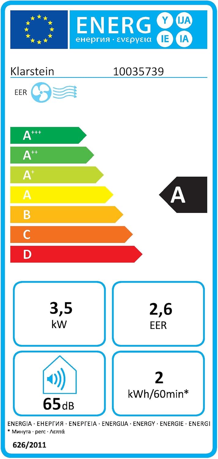 Acondicionador de aire portátil Klarstein con manguera de escape, unidad de climatización 5 en 1, ventilador, deshumidificador, purificador de aire y modo nocturno, control por aplicación, pequeño y portátil, para hogar y oficina, 12000 BTU