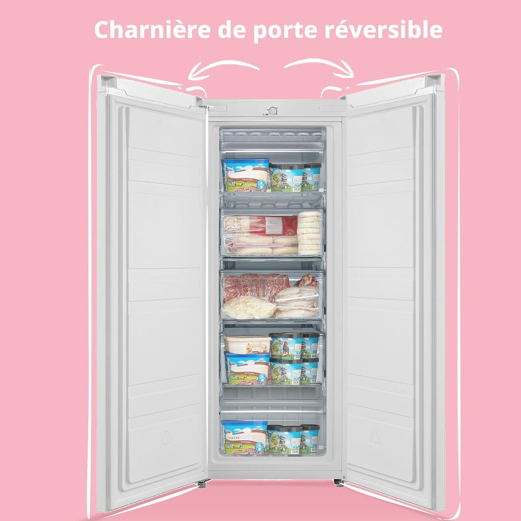 Congelador Vertical COMFEE' RCU160WH2(E) 160L - Altura 142cm - 183kWh/año - Puerta Reversible - Silencioso 42dB - Termostato Ajustable - Patas Regulables - Blanco