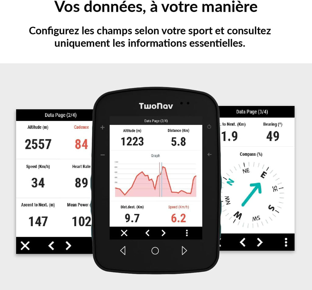 TwoNav Terra (64 GB) + Mapa completo de Francia IGN Top25 instalado, GPS deportivo con pantalla grande de 3,7 pulgadas para montaña, senderismo, BTT, ciclismo
