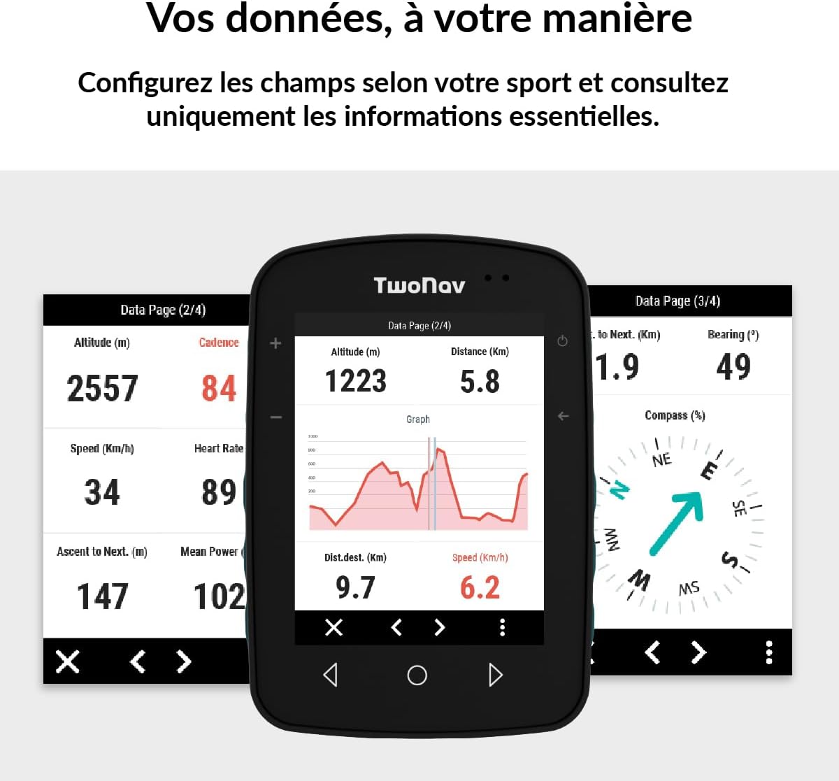 TwoNav Terra (64 GB) + Mapa completo de Francia IGN Top25 instalado, GPS deportivo con pantalla grande de 3,7 pulgadas para montaña, senderismo, BTT, ciclismo