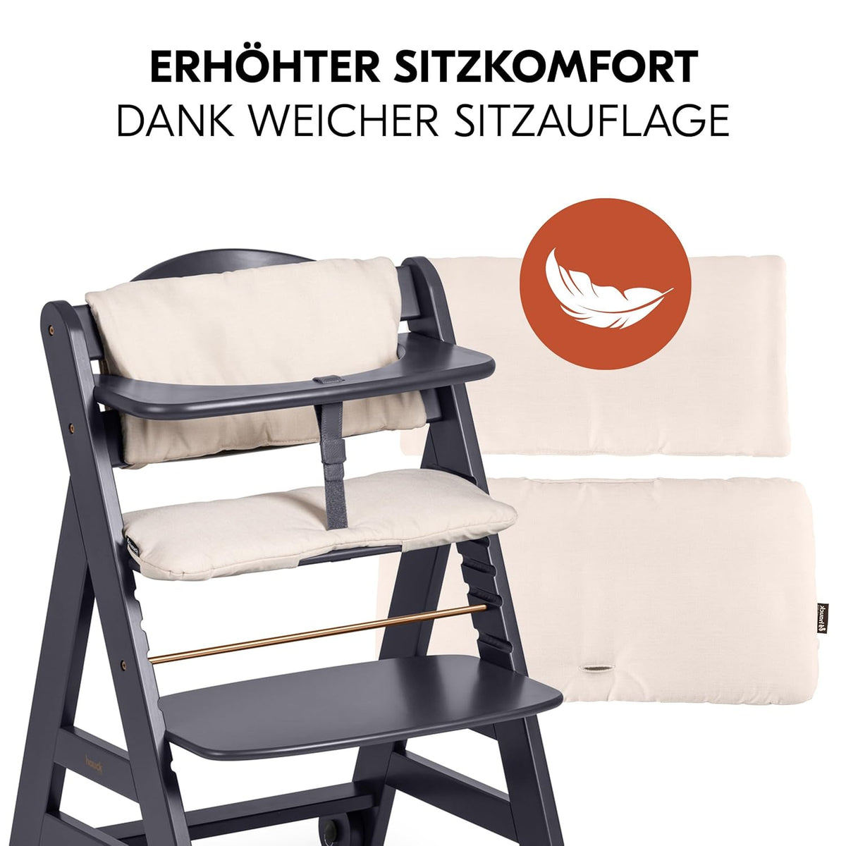 hauck Trona Beta+ Newborn Set Premium Dark Grey - Set de trona para bebé desde el nacimiento con accesorio para recién nacido Bouncer, cojín de asiento y bandeja - Gris oscuro