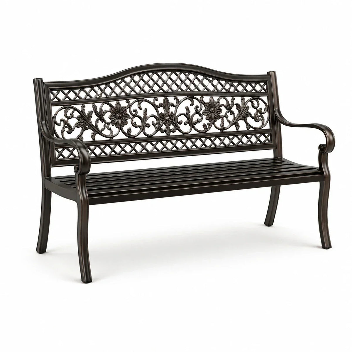 Banco de jardín de aluminio con respaldo floral