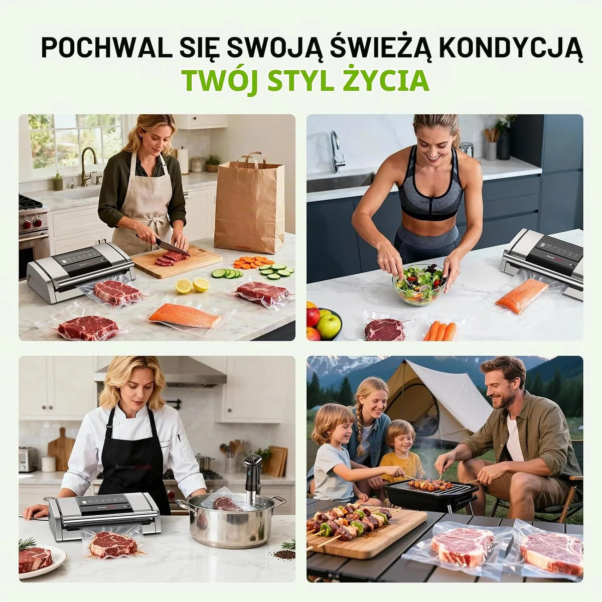 Bonsenkitchen Urządzenie próżniowe do żywności, zasysanie 15 l/min