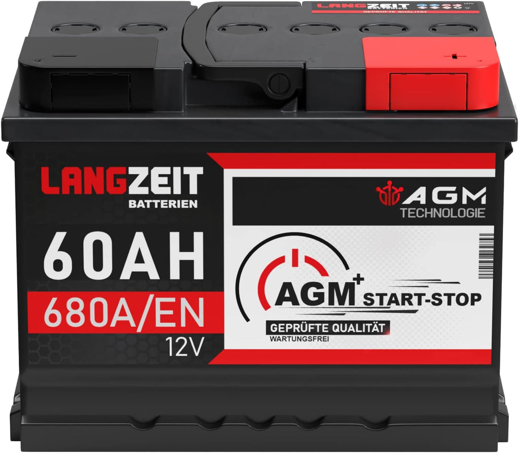 Batería de coche LANGZEIT 60Ah 12V AGM 680A/EN – Batería de automóvil Start-Stop VRLA de alto rendimiento