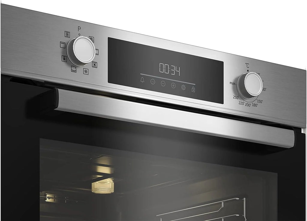 Beko BBIM12300X b300 piekarnik do zabudowy, piekarnik 60 cm, pojemność 72 l, czyszczenie parowe SteamShine, 8 trybów ogrzewania, AeroPerfect do równomiernego pieczenia, kuchenka wielofunkcyjna, stal