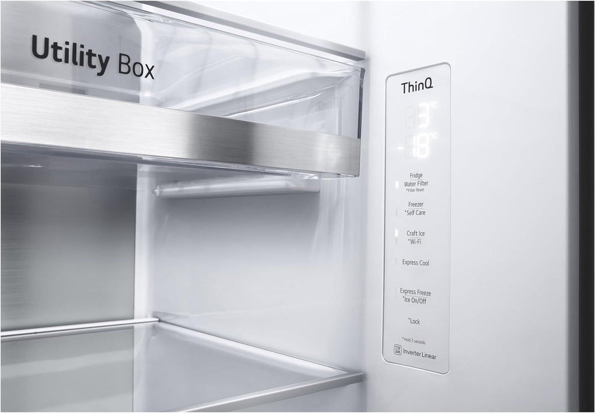 LG GSXV90MCDE Frigorífico Side-by-Side con congelador (628 L, clase energética D) con InstaView, Door-in-Door, Craft Ice, dispensador de hielo y agua, Total No Frost, negro