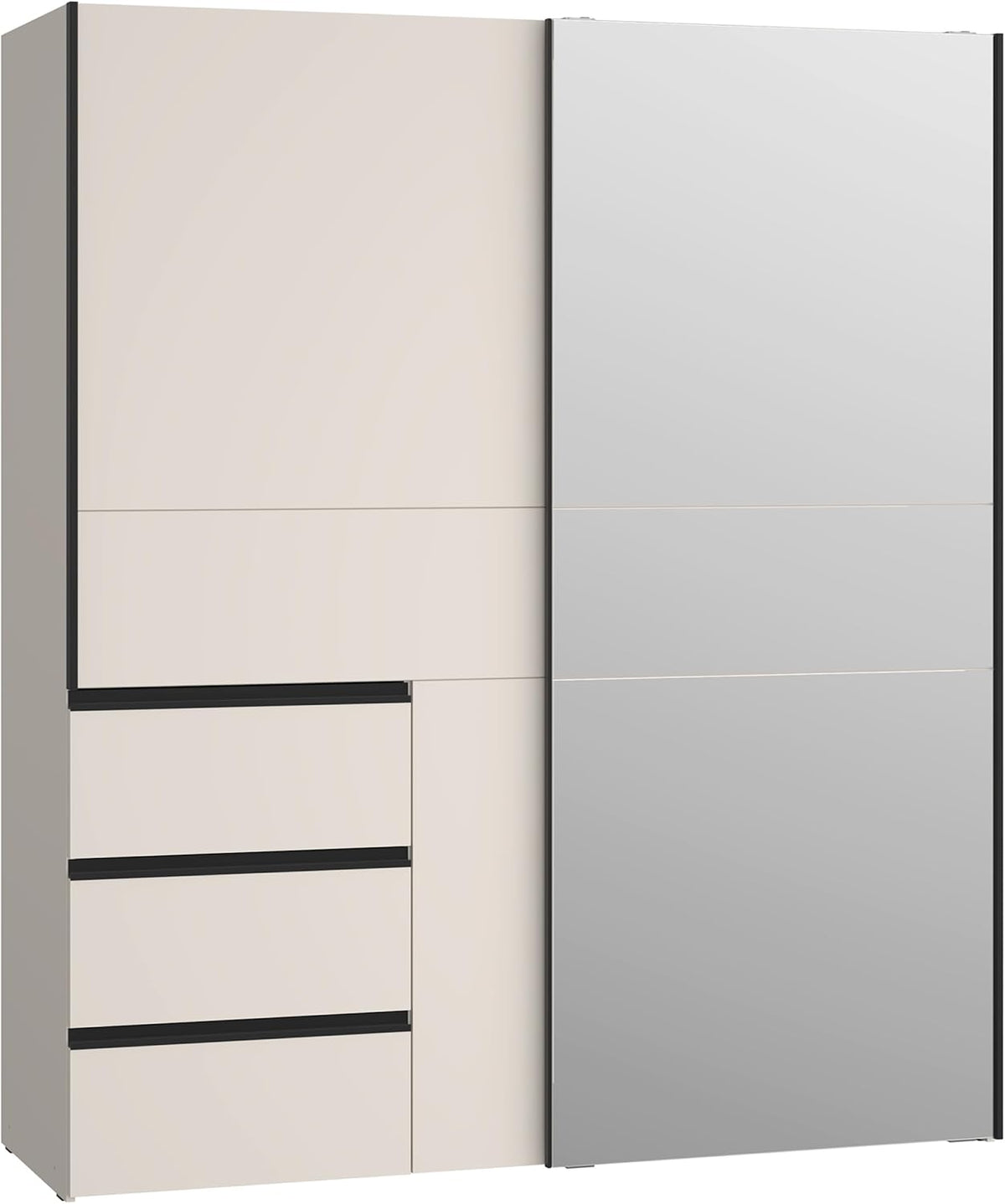 Armario moderno Forte Winn 2 de 170, armario con puertas correderas y espejo, 2 puertas, 3 cajones, madera, cachemira|beige, 170,3 cm de ancho x 200,5 cm de alto x 61,2 cm de fondo