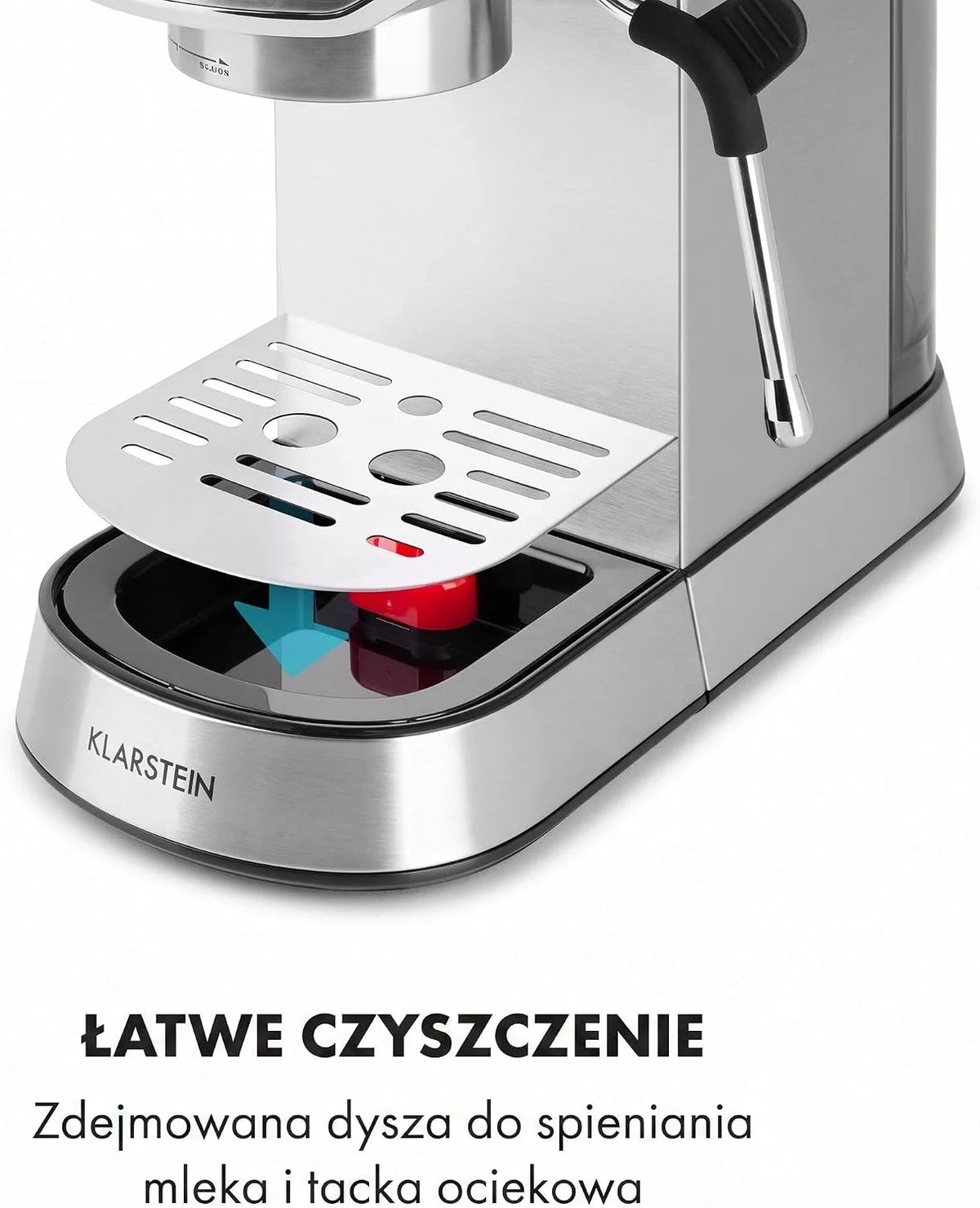 Klarstein Futura Ekspres do kawy, Ekspres kolbowy 1450 W, 20 barów, Jakość barista, Podwójny wylot, Stop przepływu, Kolbowy do kawy, Funkcja spieniania mleka, srebrny