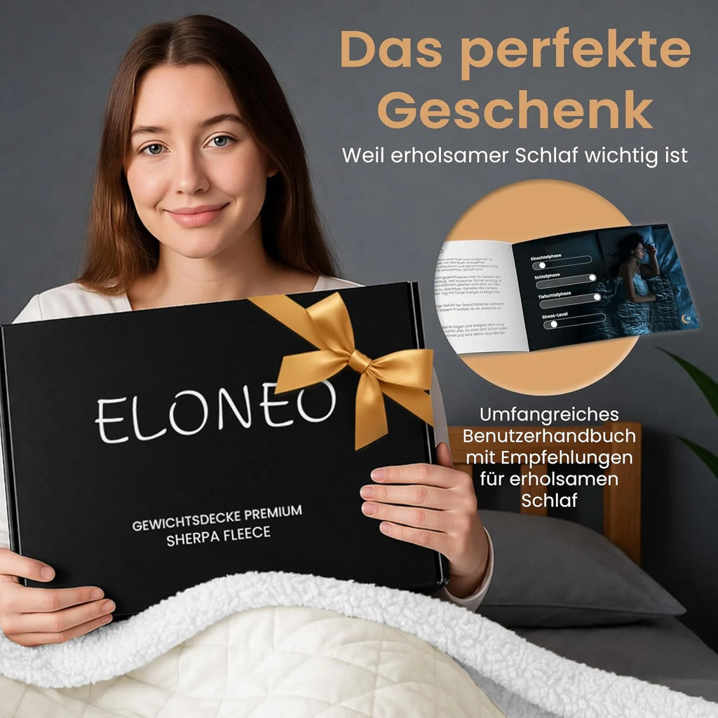ELONEO koc obciążeniowy Sherpa Fleece 200x200 cm z 11 kg, certyfikowany Oeko-Tex, koc obciążeniowy, koc relaksacyjny i koc przeciwstresowy, biały