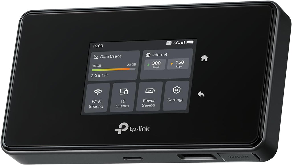 Router Wi-Fi móvil 5G LTE TP-Link M8550 – Hasta 3,4 Gbps, Wi-Fi 6E tribanda, ranura para tarjeta Nano-SIM, WAN/LAN Gigabit, batería de 4680 mAh, pantalla táctil, WireGuard, hasta 32 dispositivos
