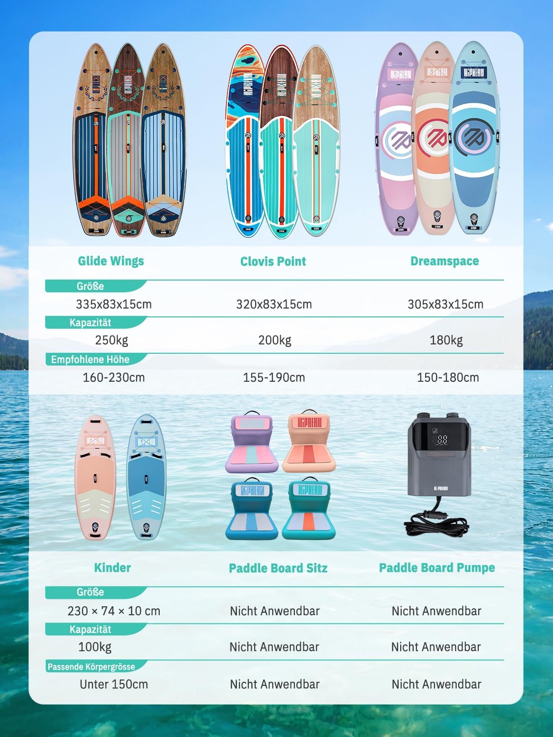 Tabla de paddle surf Niphean con asiento, tabla SUP (ultraligera) para mujeres, tabla de paddle surf con aleta StabilTrac de +30% de estabilidad, tabla de paddle inflable antideslizante para yoga y apta para mascotas