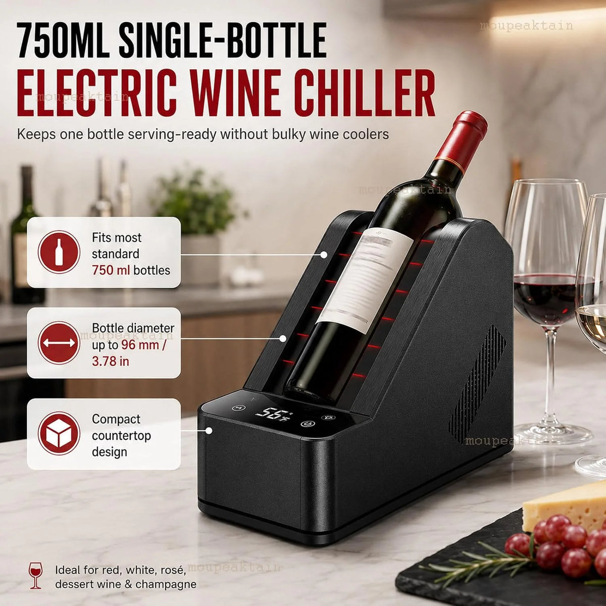 Chłodziarka do szampana i chłodziarka do wina, 750 ml, cyfrowa kontrola 5-20°C