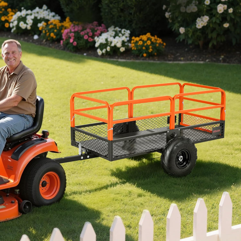 VEVOR Remolque Basculante, 623 L, Remolque de Jardín para Tractor Cortacésped de Acero, Capacidad de Carga 725,75 kg, con Neumáticos de 40,64 cm, Carrito de Transporte para ATV, UTV