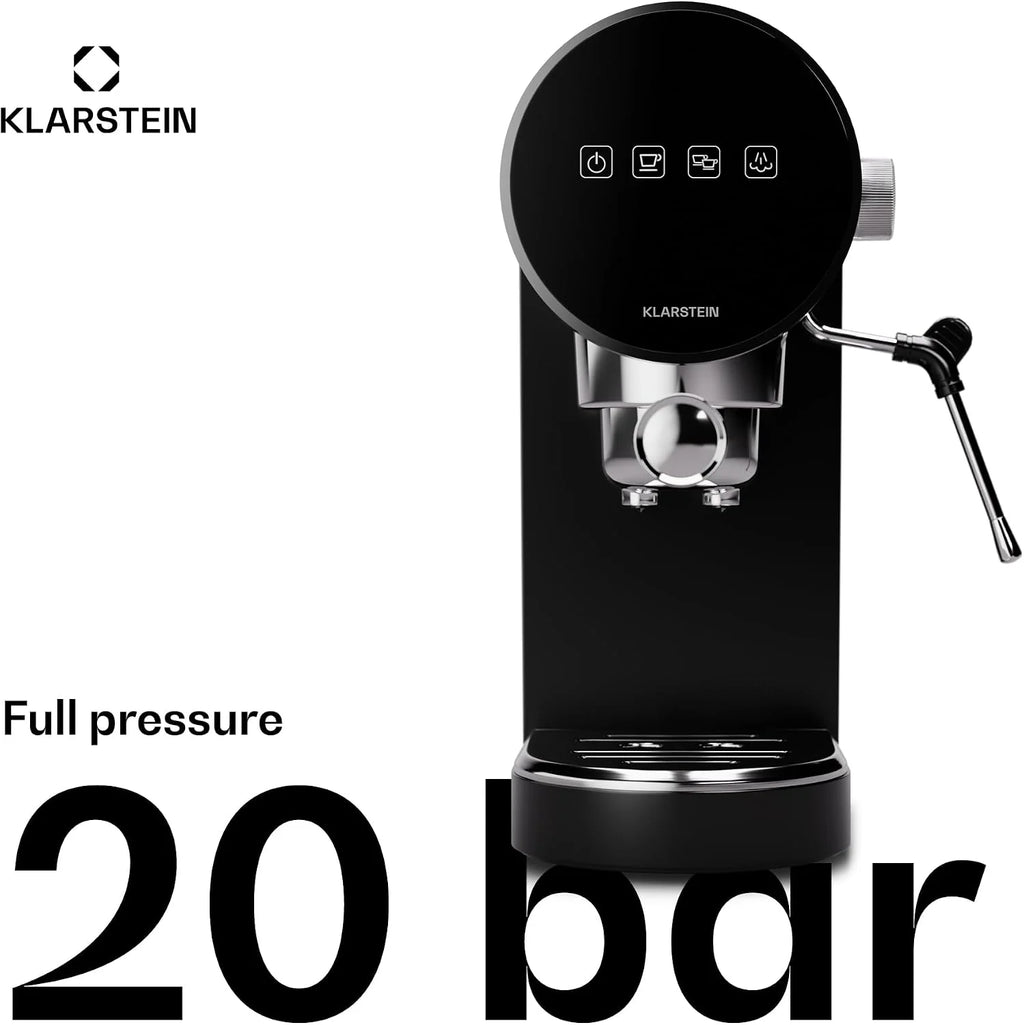 Klarstein Ekspres kolbowy do espresso ze spieniaczem do mleka, 0,9L mini ekspres retro z kolbą, 1360 W mały do kawy, do cappuccino, latte i macchiato