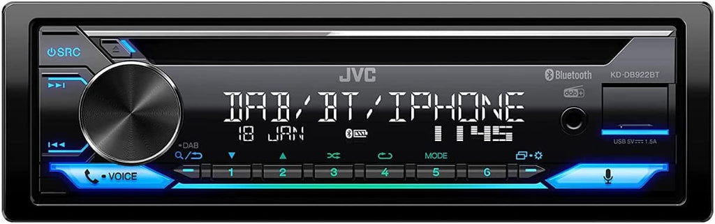 Autorradio JVC CD, USB, iPod, Bluetooth, DAB+, KD-DB922BT Negro