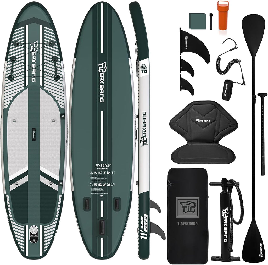 TIGERXBANG Tabla de surf de remo inflable (SUP) con accesorios, 335 × 86 × 15 cm, tabla SUP para adultos, colección Shadow