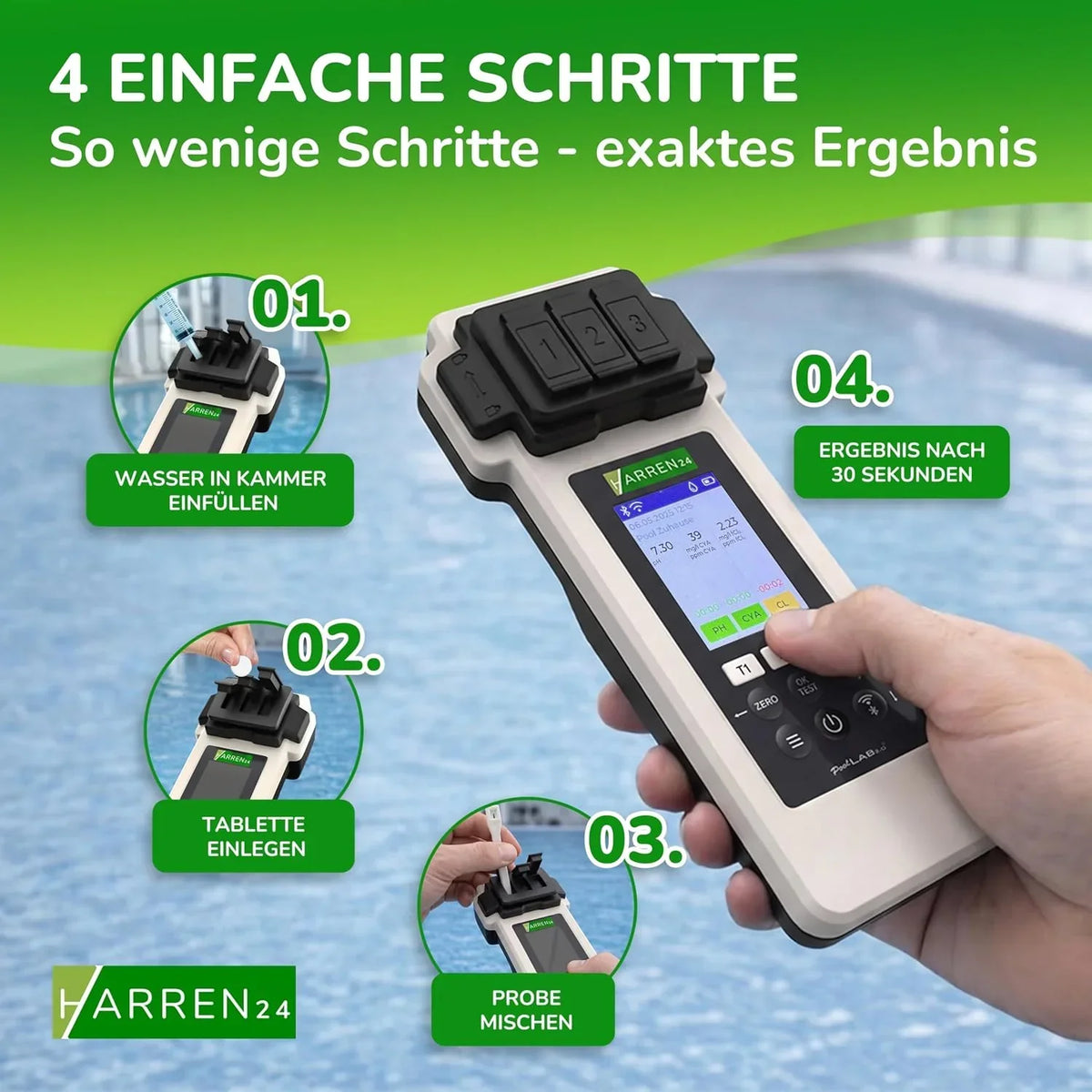 Fotómetro para análisis de agua PoolLab 2.0, medidor electrónico para piscinas con Bluetooth, DPD1, DPD3, pH, CYA, alcalinidad y 170 pastillas de prueba