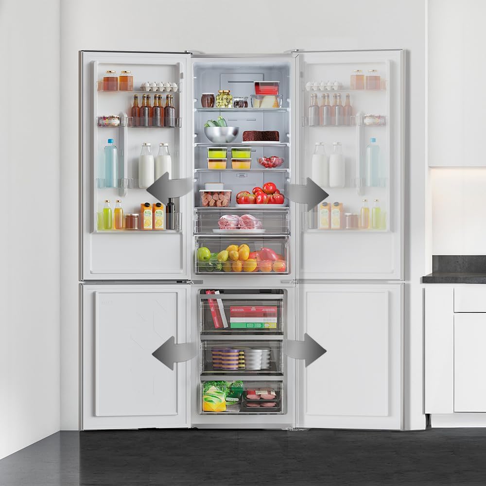 Frigorífico combi Cecotec Bolero CoolMarket Combi 356 White Glass E. 356L, Total No Frost, Multi Airflow, modo vacaciones, Humidity Box, puerta reversible, alarma de puerta.