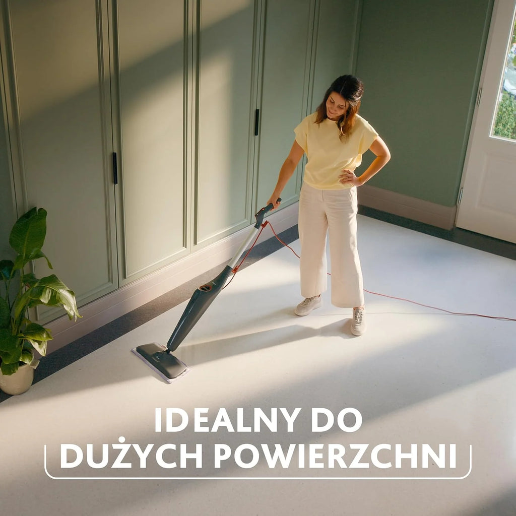 Mop parowy Vileda Steam Plus Pro XXL, zabija do 99,9% bakterii i wirusów, idealny do delikatnych podłóg, z 4 trybami pary, posiada podstawkę do przechowywania