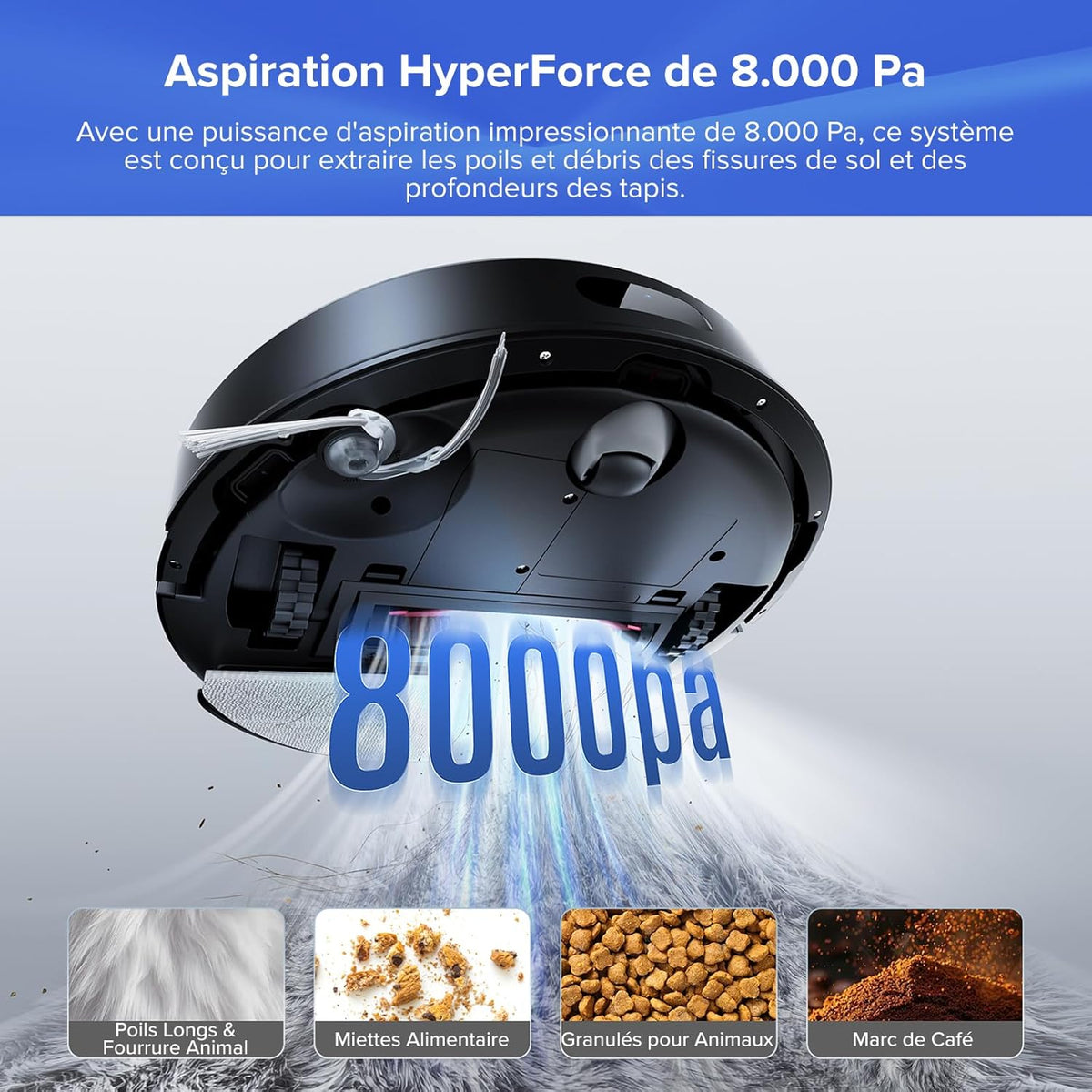 Roborock Q7 L5+ Robot Aspirador y Fregasuelos con Estación, Succión de 8000 Pa, Vaciado Automático, 3 niveles de agua, Doble sistema antienredos, Navegación LiDAR, Ideal para pelo de mascotas/alfombras, App