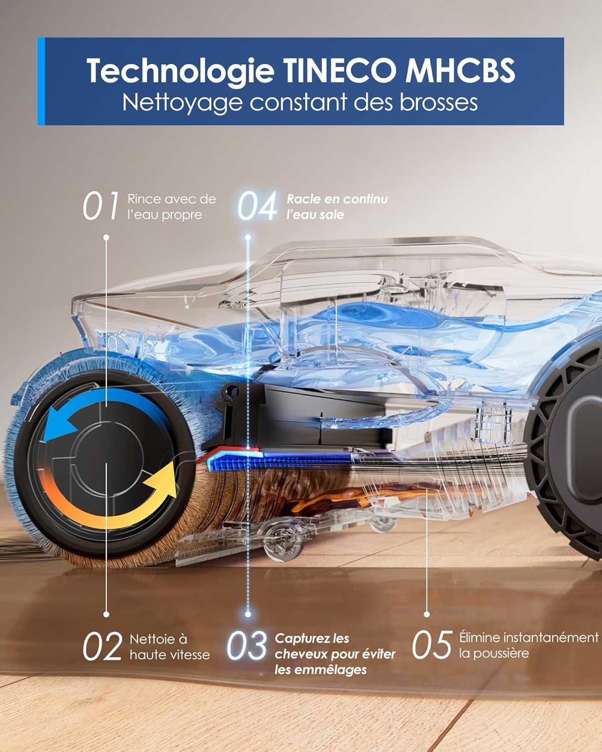 Aspiradora y fregadora Tineco Floor One S9 Artist, 22 kPa de succión, SmoothDrive 360°, diseño antienredos, 50 min de autonomía, limpieza de bordes en ambos lados, se reclina 180°, secado Flashdry a 85 °C