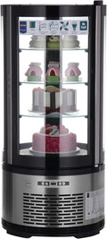 Vitrina refrigerada METRO Professional GRV1100, para hostelería, acero inoxidable/vidrio, 100 L, refrigeración por aire forzado, 490 W, indicador de temperatura,  descongelación automática, redonda, plateada, clase climática 6