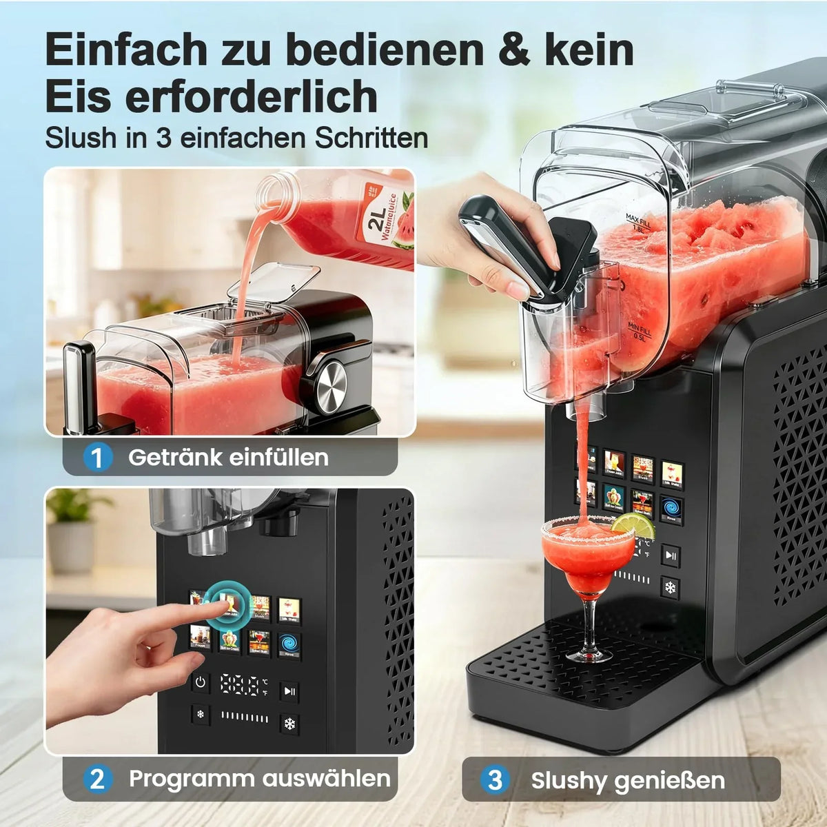 Máquina de granizados de 2,7 l con 8 programas, inicio con un solo toque y autolimpieza para granizados, frappés, batidos y bebidas congeladas