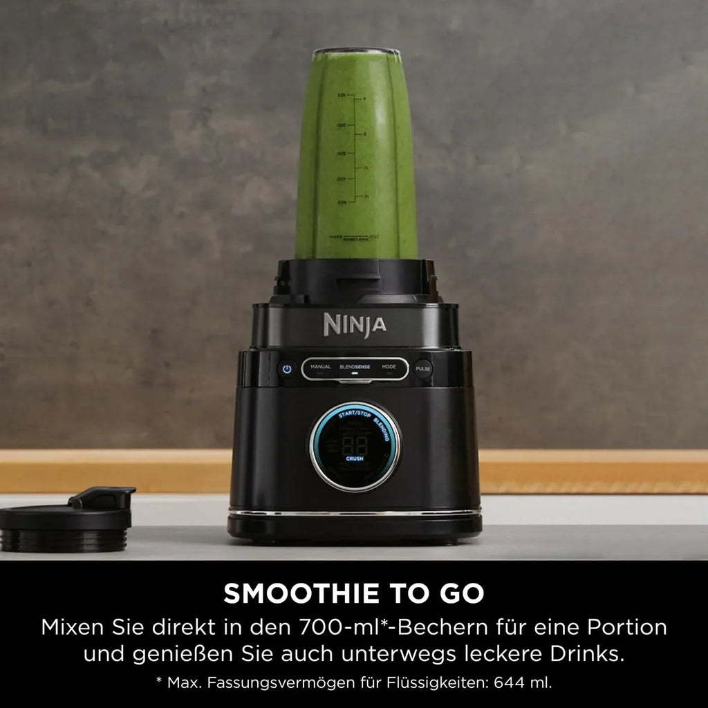 Ninja 2 en 1 Detect Mixer Pro, 1200W, Jarra, 2x vasos individuales, batidos, picar verduras, bebidas congeladas, TB301EU