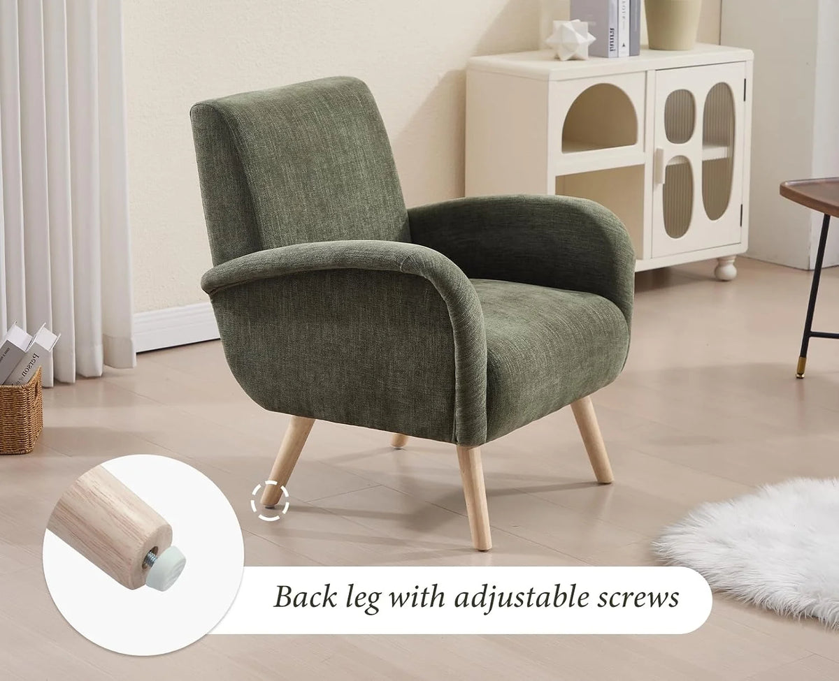 chairus Chenille fotel wypoczynkowy, fotel z uszami do salonu, tapicerowany, pojedyncza sofa do sypialni, fotel akcentujący, fotel relaksacyjny z drewnianymi nogami (zielony)