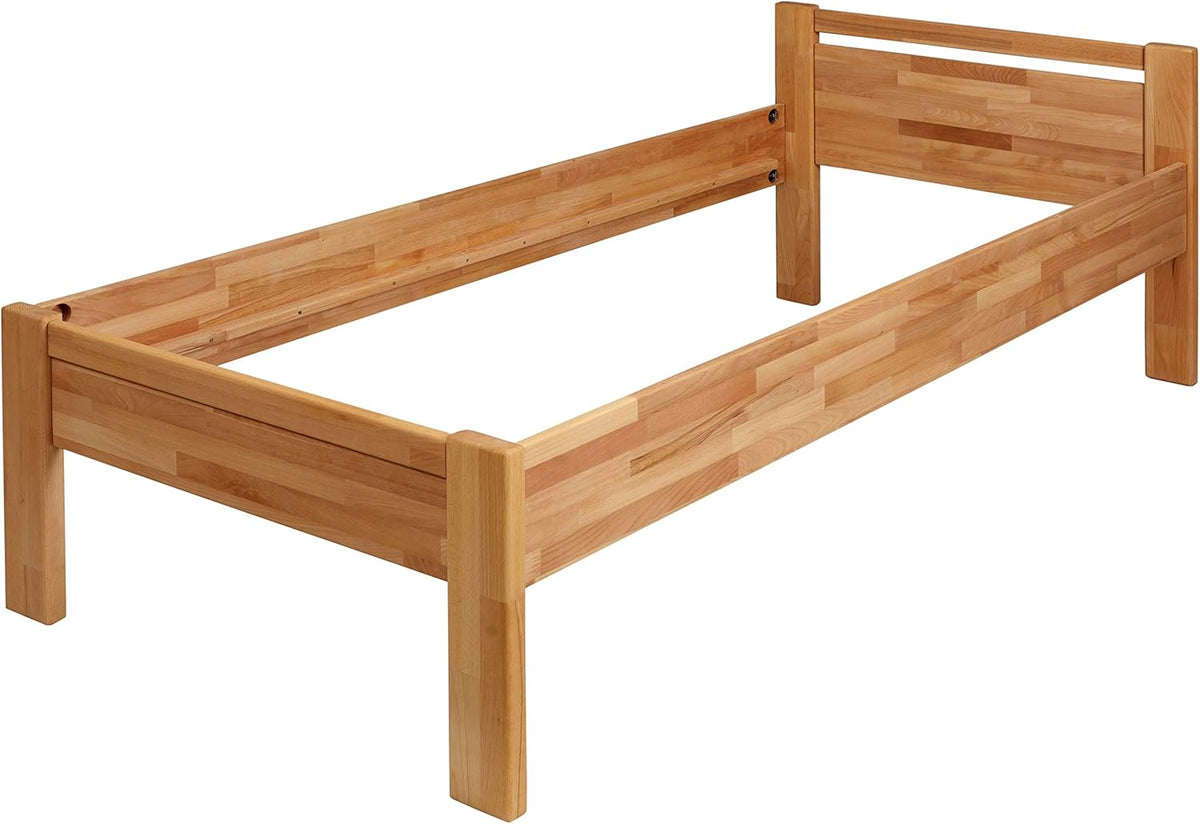 Cama para personas mayores Krok Wood SiSi de madera maciza (haya, 90 x 200 cm + mesita de noche)