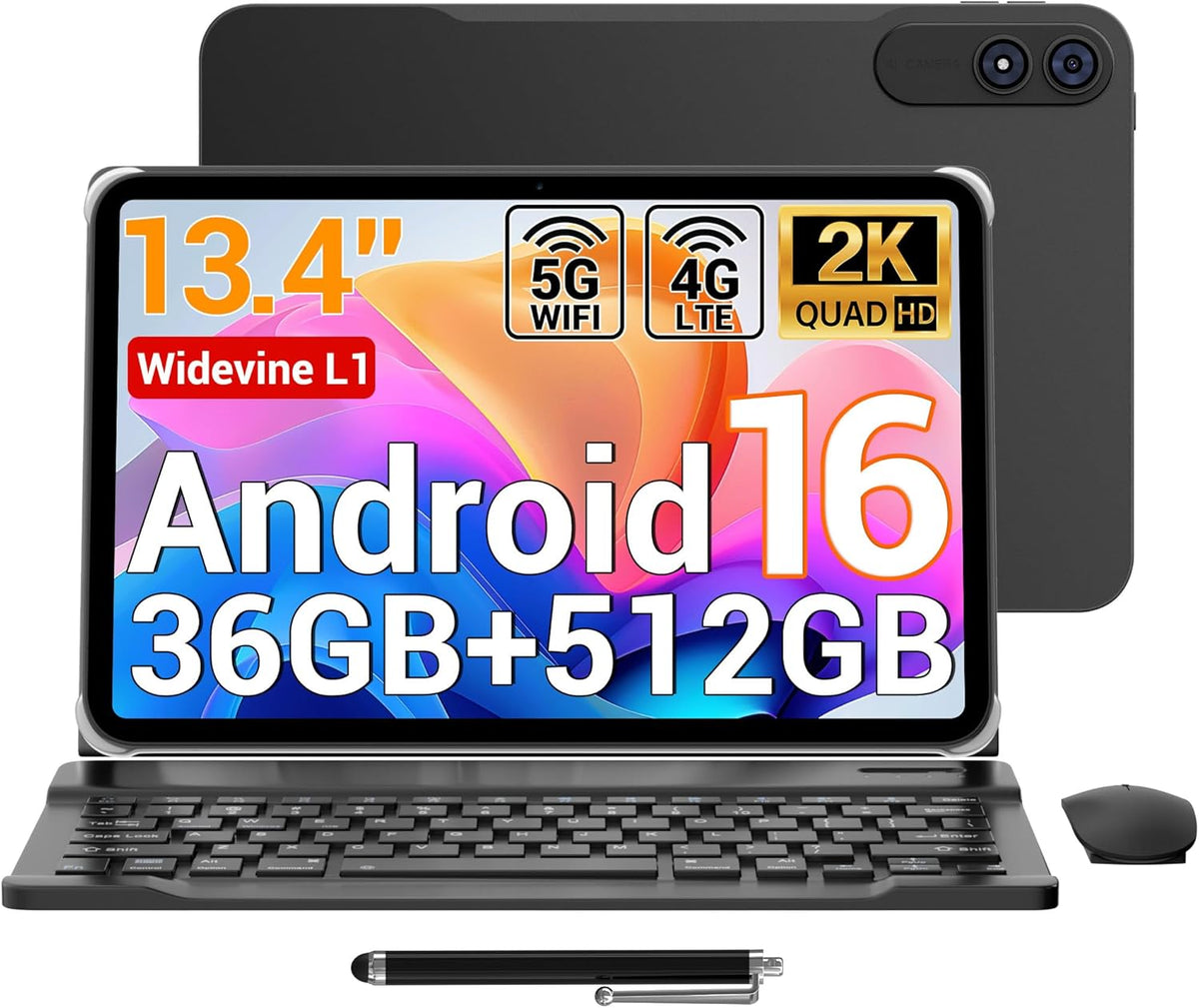 Tableta Android de 13,4 pulgadas, 16 GB RAM + 512 GB ROM/1 TB TF, tableta táctil, tableta gaming octa-core, 4G LTE SIM, 10000 mAh/13 MP/Gemini AI