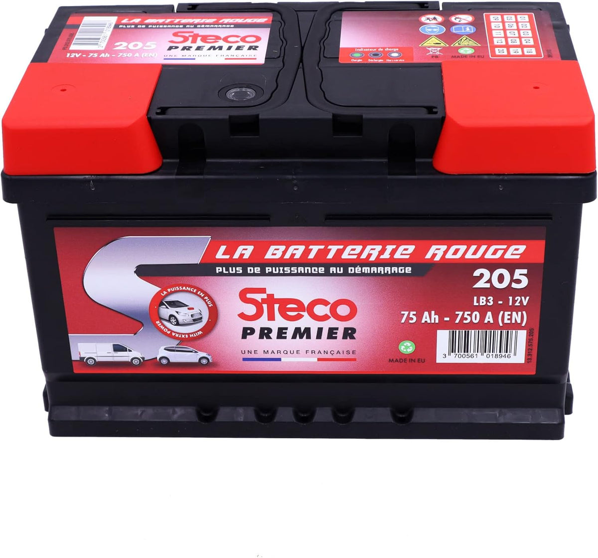 Batería Stecopower 205, 12V 75Ah 750A Gama Roja Steco Premier, 278mm x 175mm x 175mm