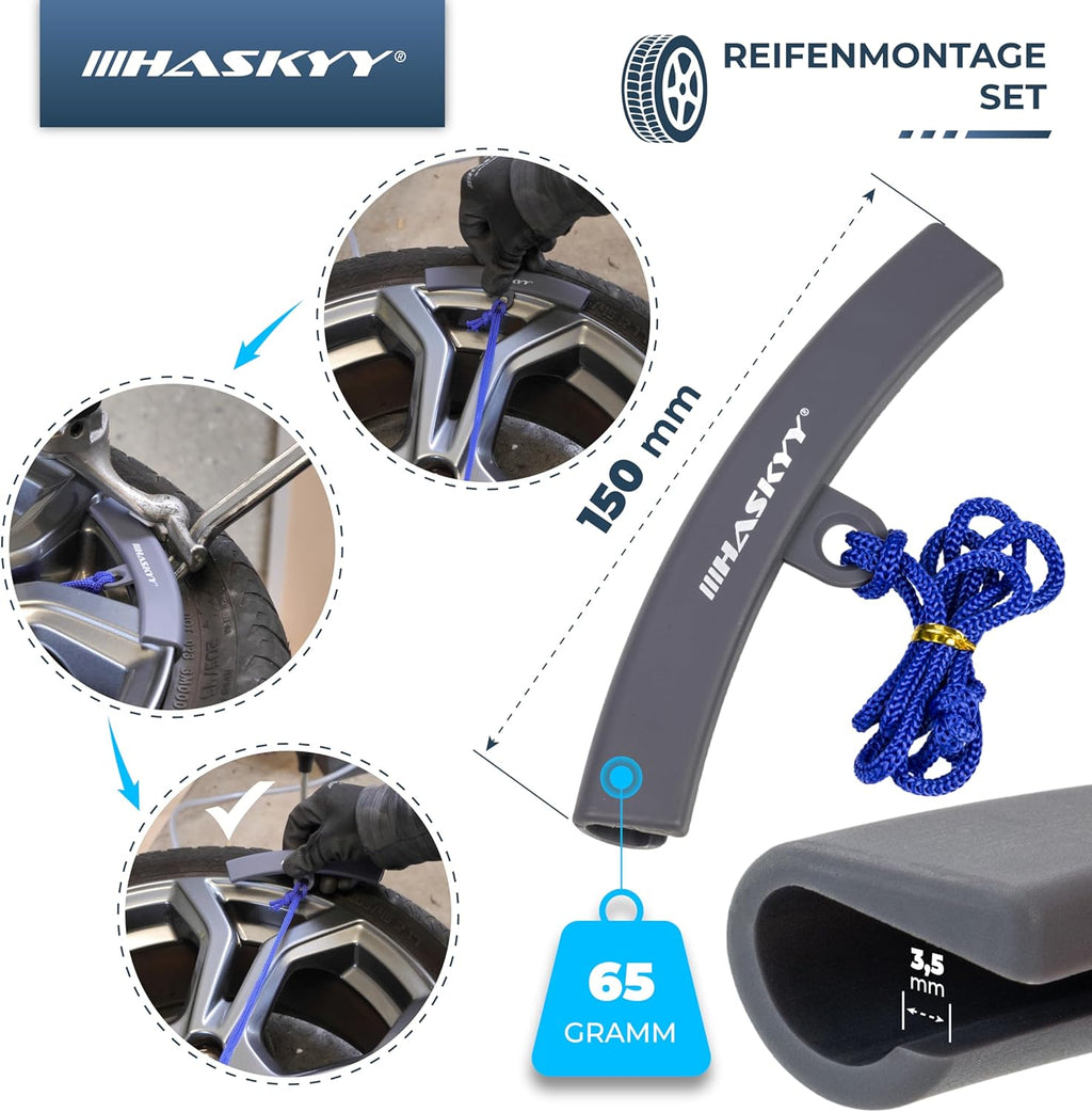 Kit de herramientas y accesorios para montaje de neumáticos (contrapeso, rascador, decapante, extractor de obús, tiraválvulas, alicate para contrapesos), azul