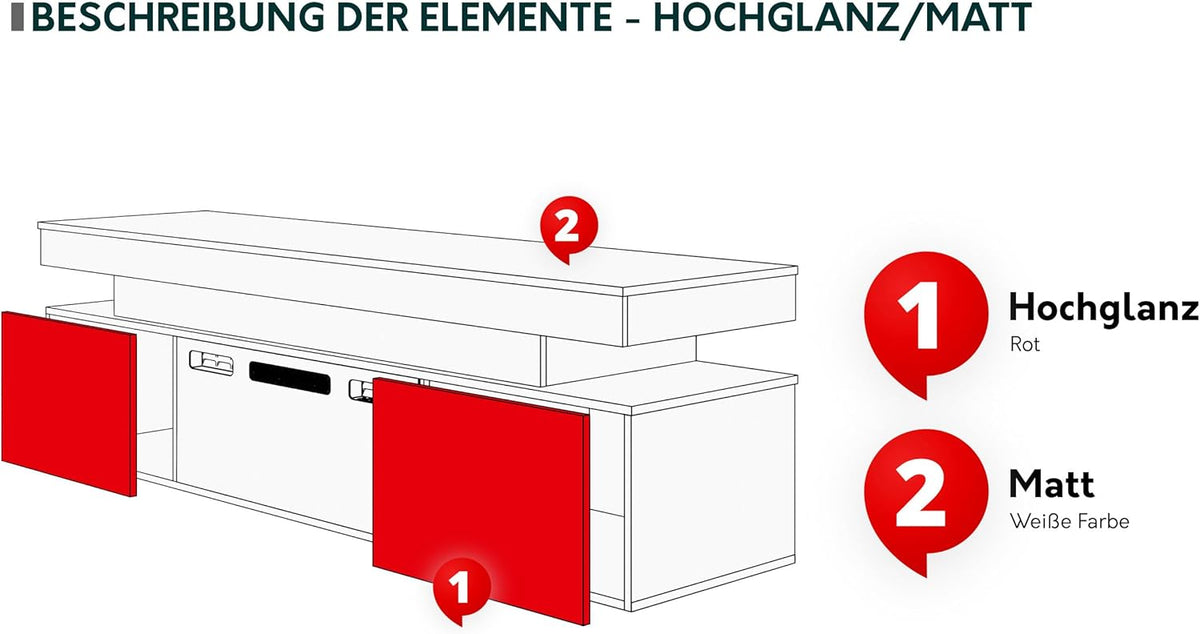 Mueble para TV Mirjan24 Serkuzo EF 2D con chimenea eléctrica, práctico mueble de televisión, soporte para TV con apertura sin tiradores, llama LED realista (blanco/blanco brillante)