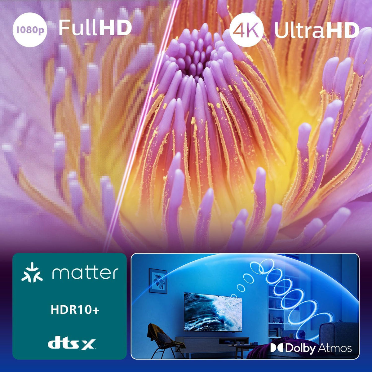 Smart TV LED 4K PHILIPS 50PUS7000 - Pantalla de 50 pulgadas con Pixel Precise Ultra HD, plataforma Titan OS y sonido Dolby Atmos - Compatible con los asistentes de voz Alexa y Google, 2025