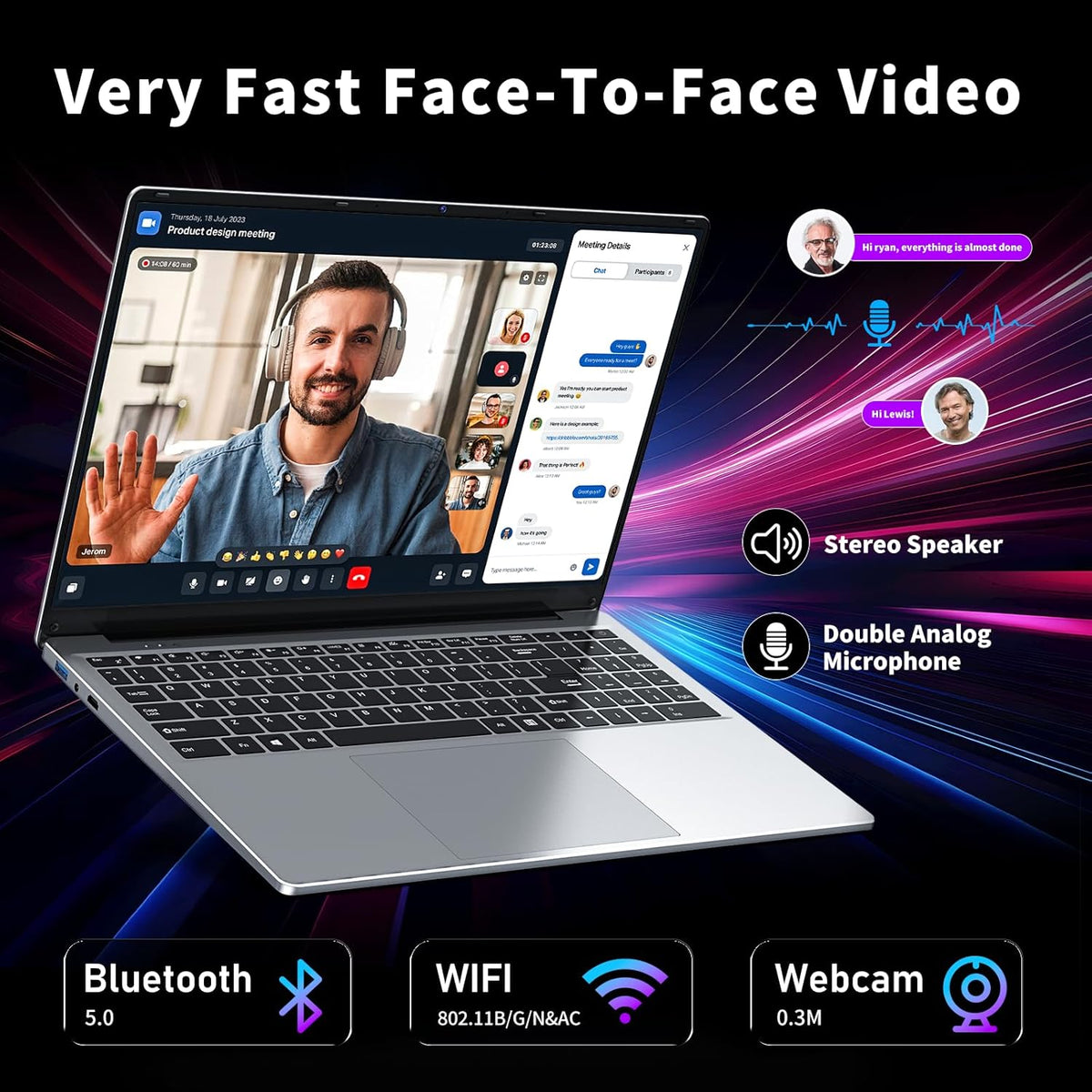 Portátil Laptop, 16 Pulgadas Procesador N150 (1,2 a 3,6 GHz), 16 GB de RAM, 1 TB SSD, Notebook 2025, 1920X1200P/6000 mAh/Teclado Completo Retroiluminado/Webcam/Panel Táctil