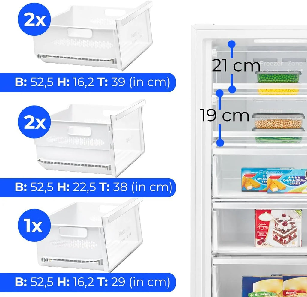 Zamrażarka Bomann® NoFrost, Szerokość 70 cm, 2 w 1 – możliwość przekształcenia w funkcję chłodzenia, Wysokość 186 cm, Klasa energetyczna D, Głęboka zamrażarka, 5 szuflad i 2 komory