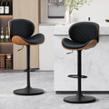 Set de 2 taburetes de bar, silla de bar ajustable en altura de piel sintética y madera maciza, silla giratoria 360° con respaldo y reposapiés para cocina, sala de estar, comedor, bar, negro