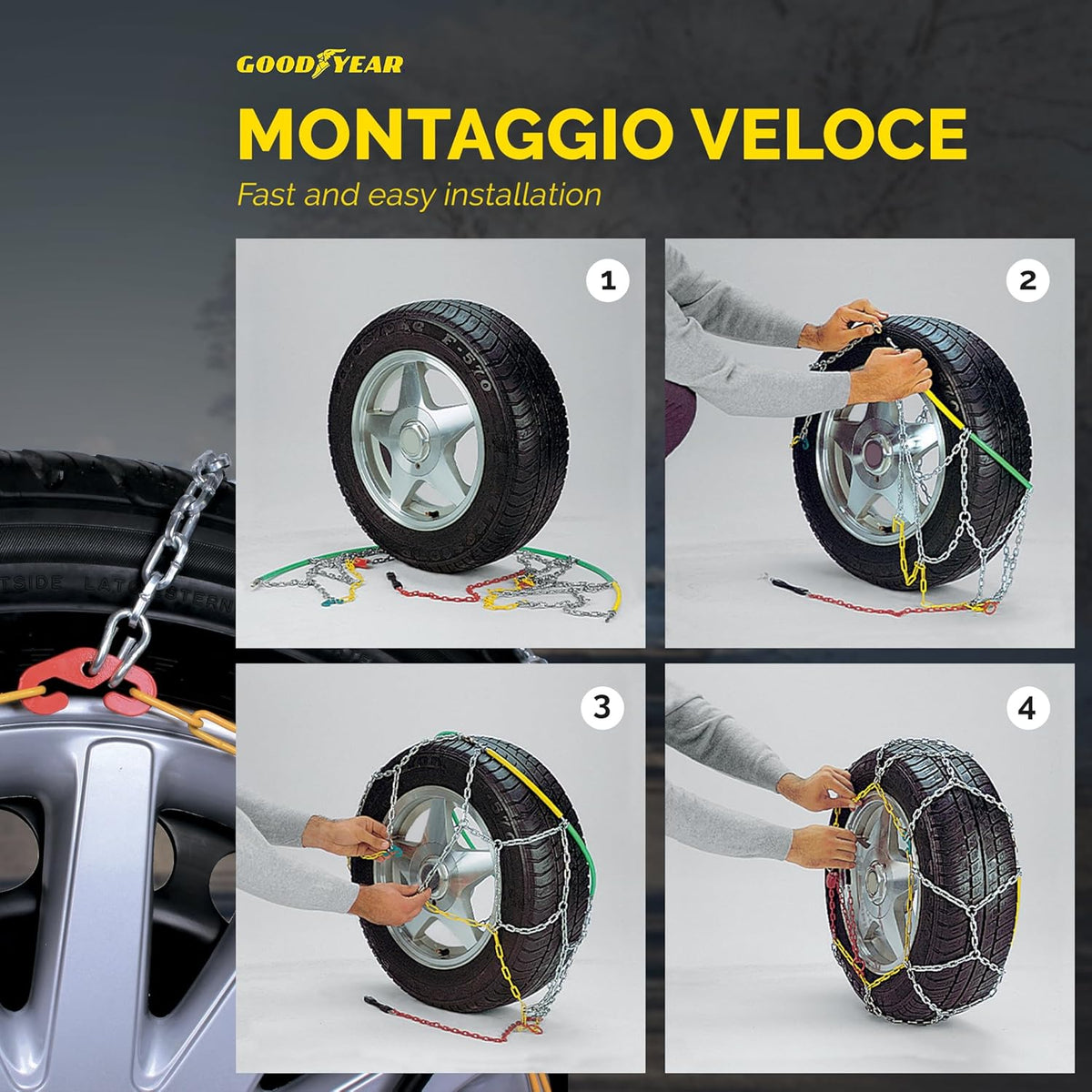 Goodyear 77935 Cadenas de nieve de 12 mm, Tamaño 245, Adecuadas para SUV, vehículos utilitarios, 4x4, Homologación TUV y ÖNORM