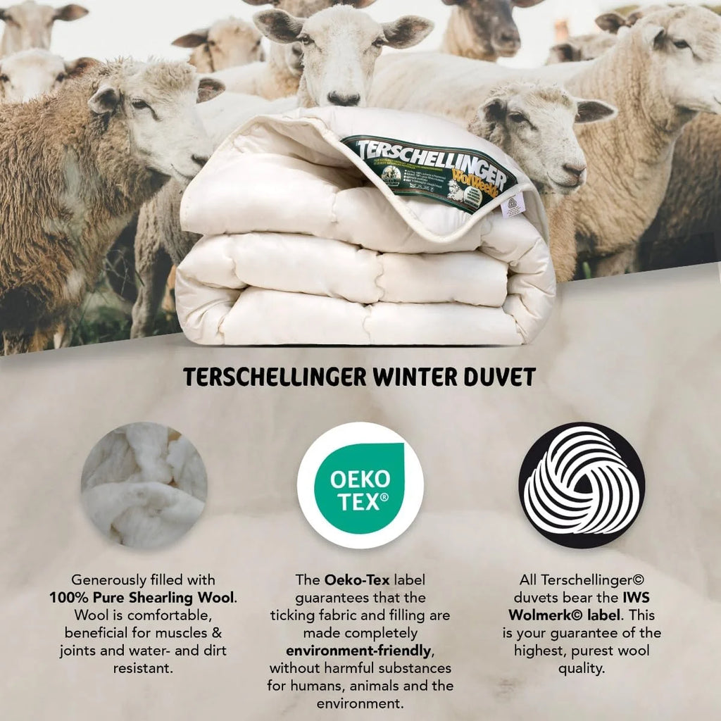 Terschellinger | Zimowa kołdra wełniana | 100% IWS czysta wełna strzyżona, kołdra pojedyncza | 240x220 cm (extra długa)