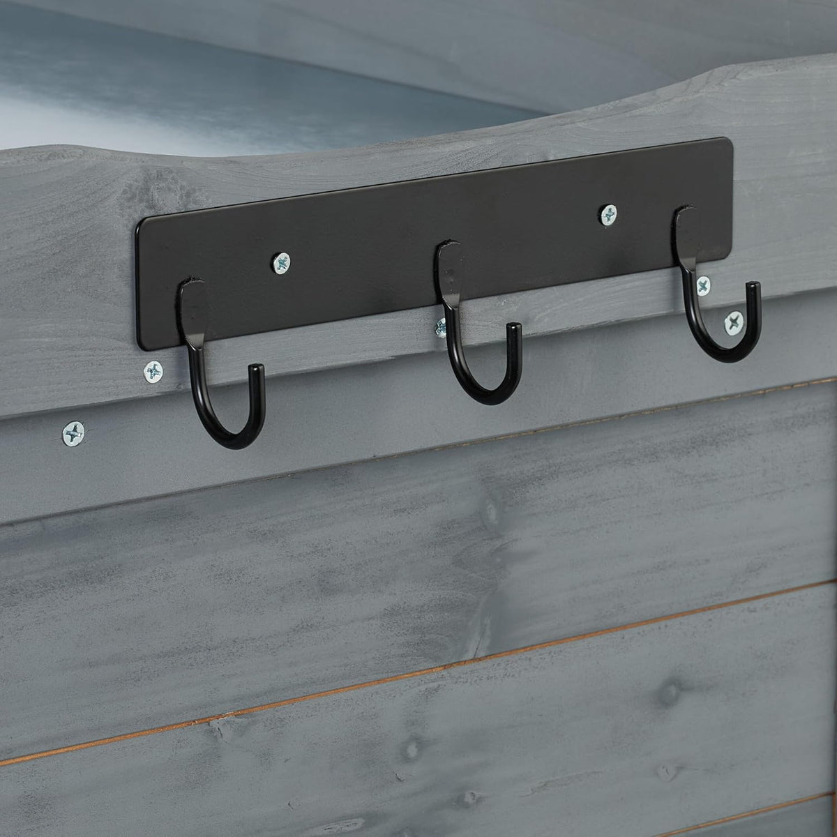 Relaxdays Mesa de cultivo con armario inferior, 3 ganchos, madera, encimera de zinc, Al x An x Pr: 92 x 90 x 45 cm, armario de jardín, gris