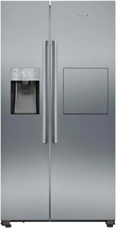 SIEMENS KA93GAIDP, iQ500, amerykański side-by-side, 178,7 x 90,8 cm, chłodzenie 369 l i zamrażanie 191 l, system odświeżania noFrost, dozownik lodu i wody z przyłączem wody, komora barowa, stal