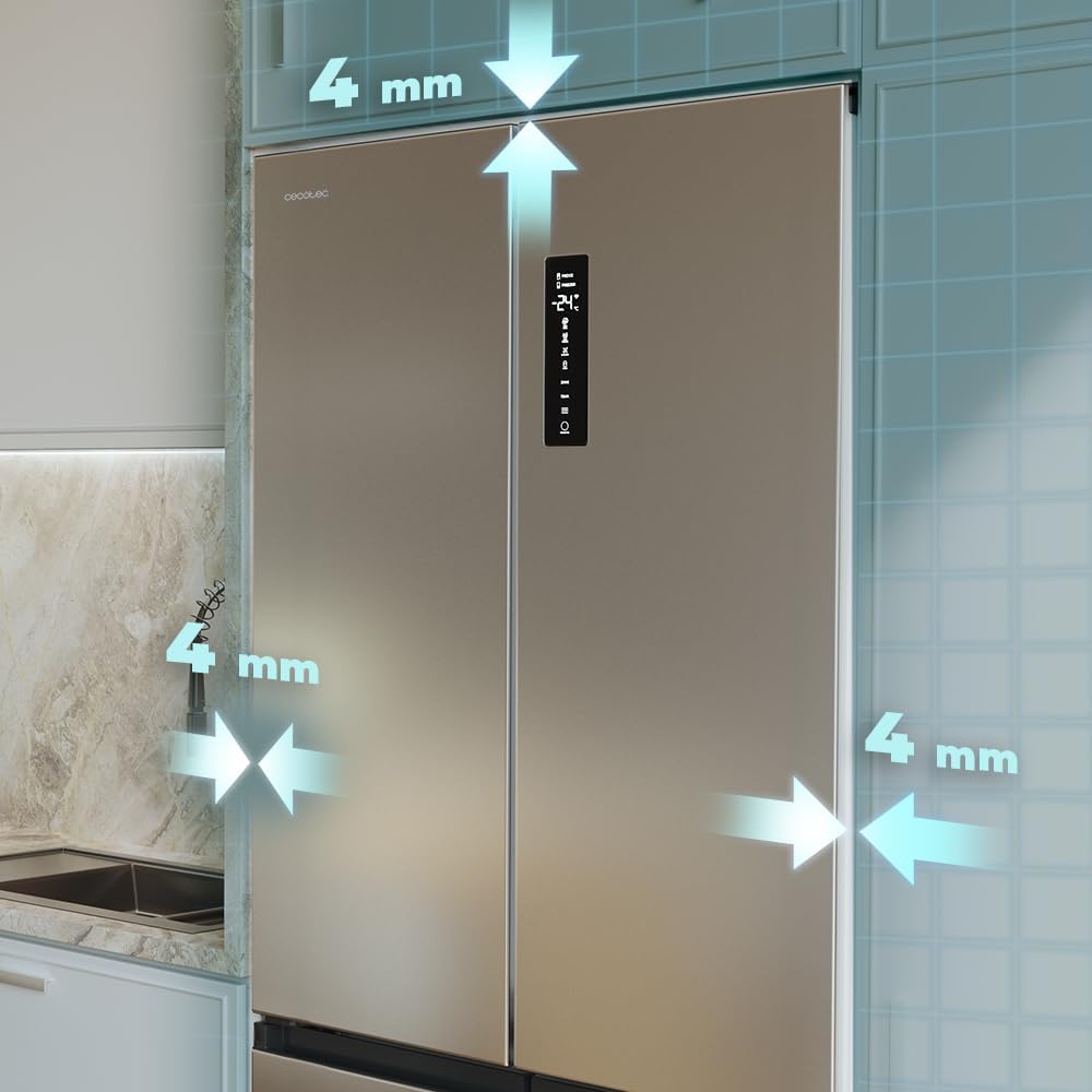 Frigorífico Cecotec 4 Puertas Semi-Integrable Total No Frost Bolero CoolMarket 4D 456 SBI Inox E, Capacidad Extra Máx 456 L, 189 cm de altura y 83 cm de ancho, MetalFlexCooling, Compresor Inverter