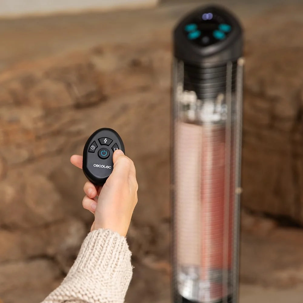 Cecotec Zewnętrzny grzejnik elektryczny Wieża ReadyWarm 1000 Power Tower. 1000 W na 2 poziomach, Technologia Halogen, Oscylacja, Ochrona IP55, Timer i pilot zdalnego sterowania