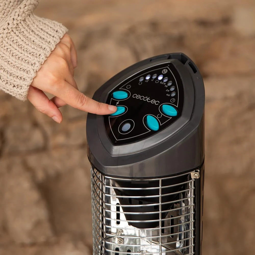 Cecotec Zewnętrzny grzejnik elektryczny Wieża ReadyWarm 1000 Power Tower. 1000 W na 2 poziomach, Technologia Halogen, Oscylacja, Ochrona IP55, Timer i pilot zdalnego sterowania